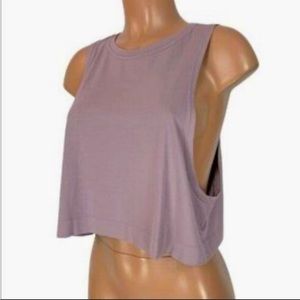 Avocado Purple Cropped Workout Tank With Cut Outs